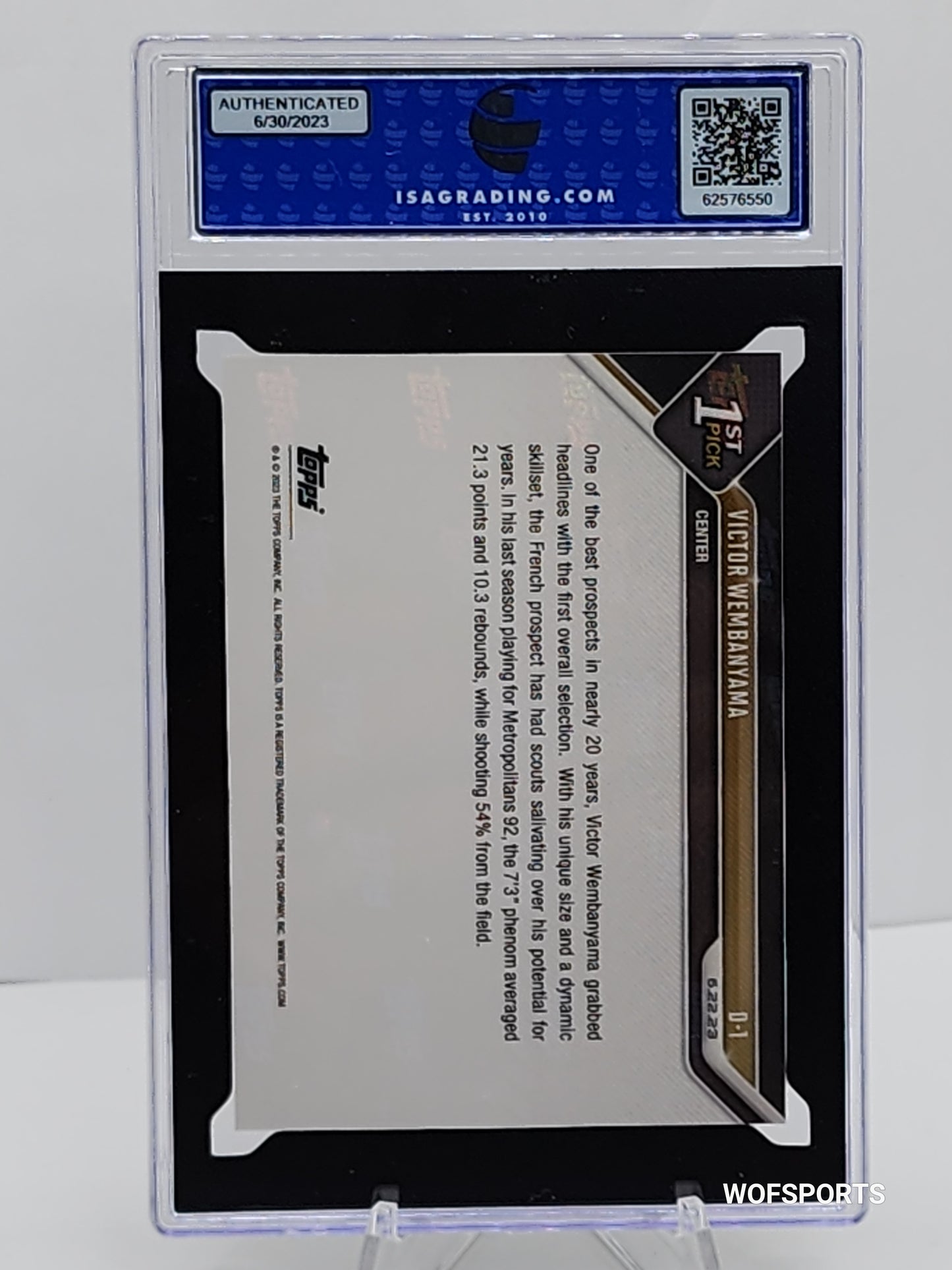 2023 Topps Now Victor Wembanyama Rookie #D-1 NBA 1st PICK Spurs - ISA GEM MINT 10