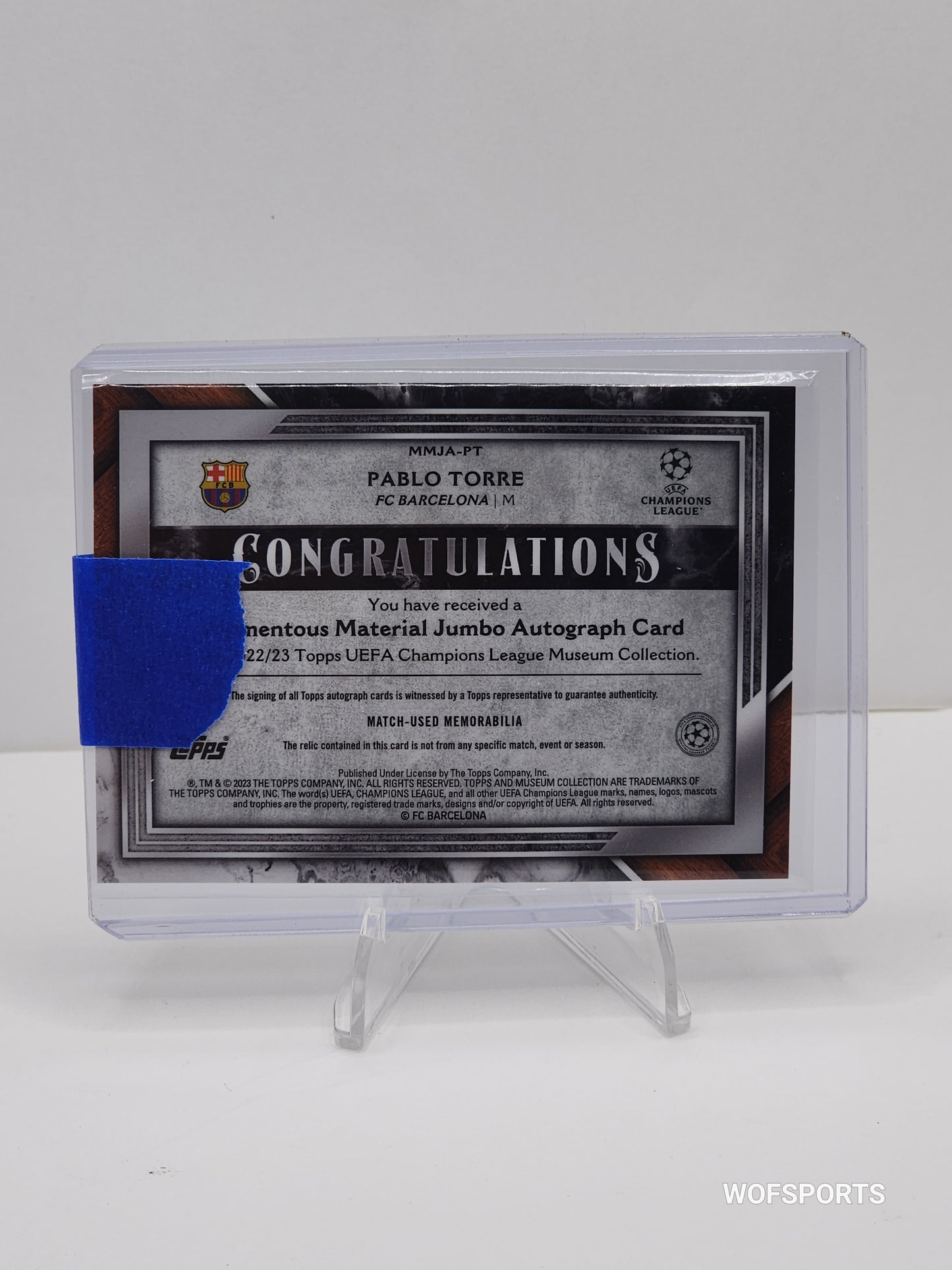 2022-23 Topps Museum UEFA RC jumbo relic auto card 99/199 Pablo Torre #MMJA-PT