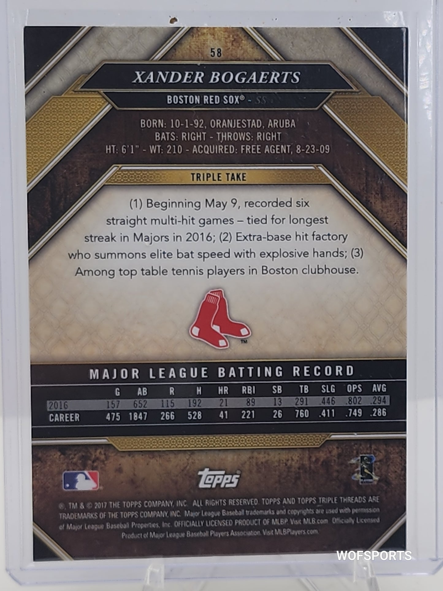 2017 Topps Triple Threads Gold 97/99 Xander Bogaerts #58 Boston Red Sox