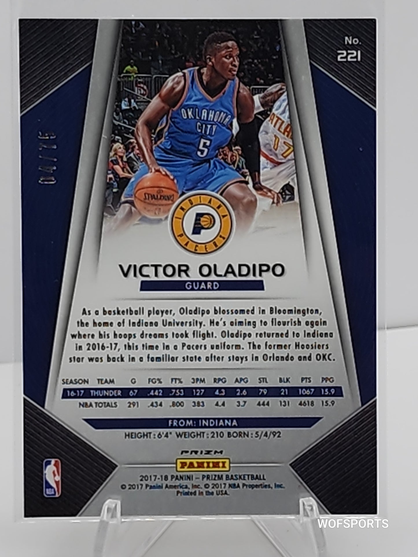 2017-18 Panini Prizm Purple Prizm #221 Victor Oladipo 4/75