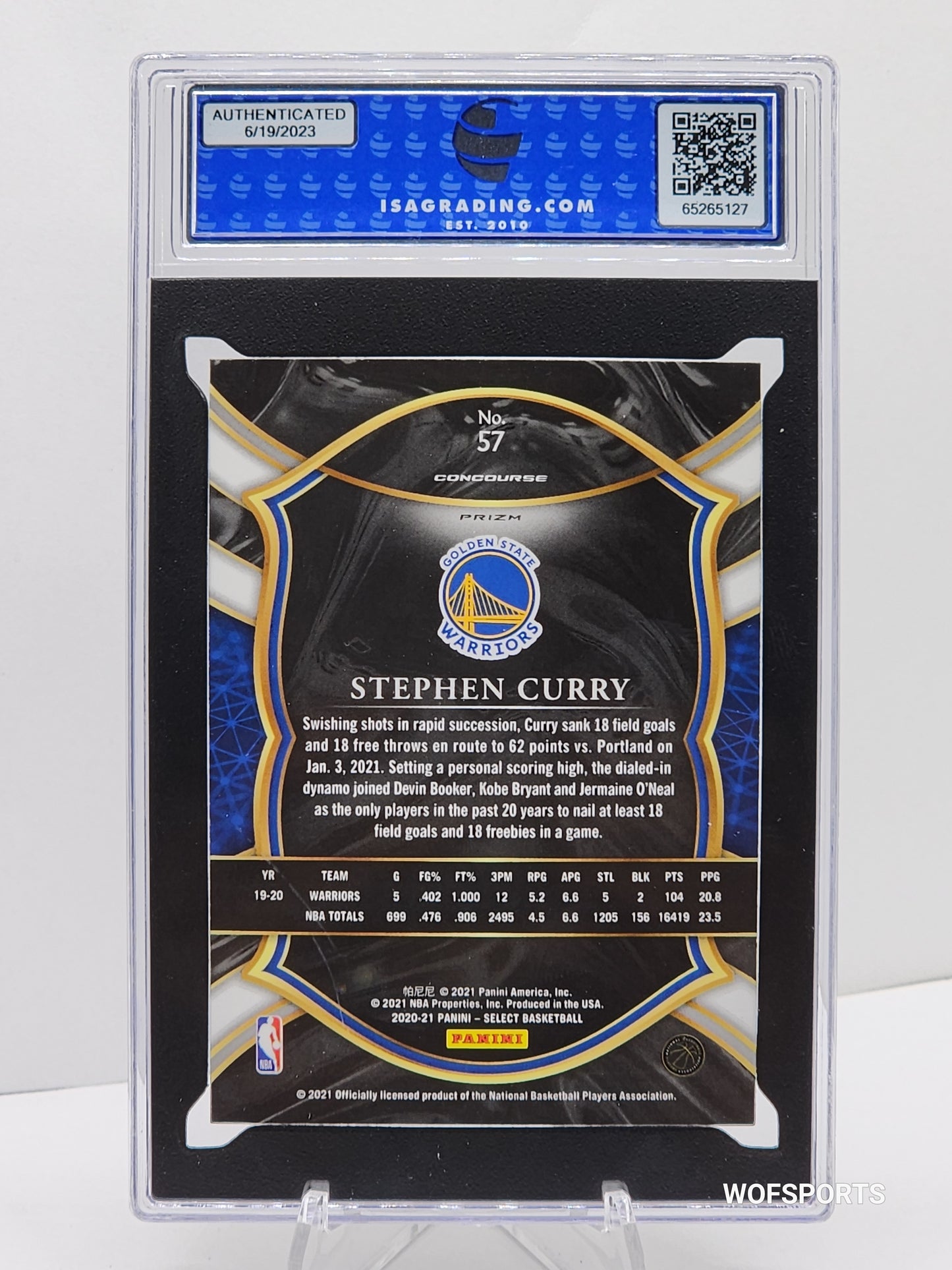 2020 Panini Select #57 Stephen Curry Green/White/Purple Prizm ISA 9 Mint Low Pop