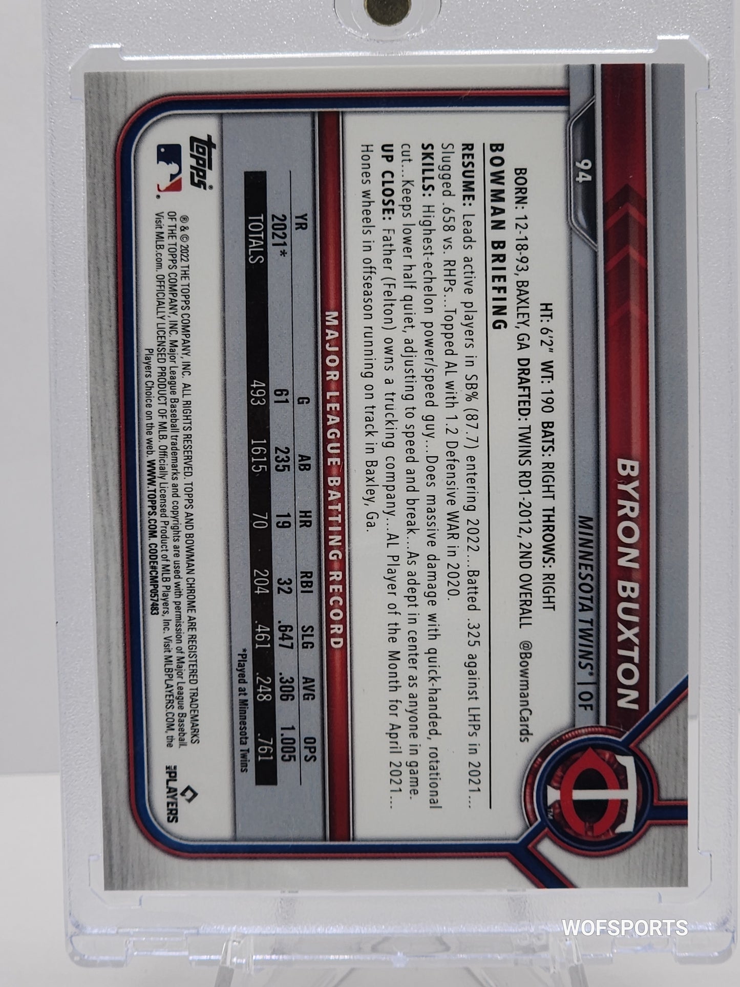 2022 Bowman Chrome Sapphire Purple 1/25 Byron Buxton #94