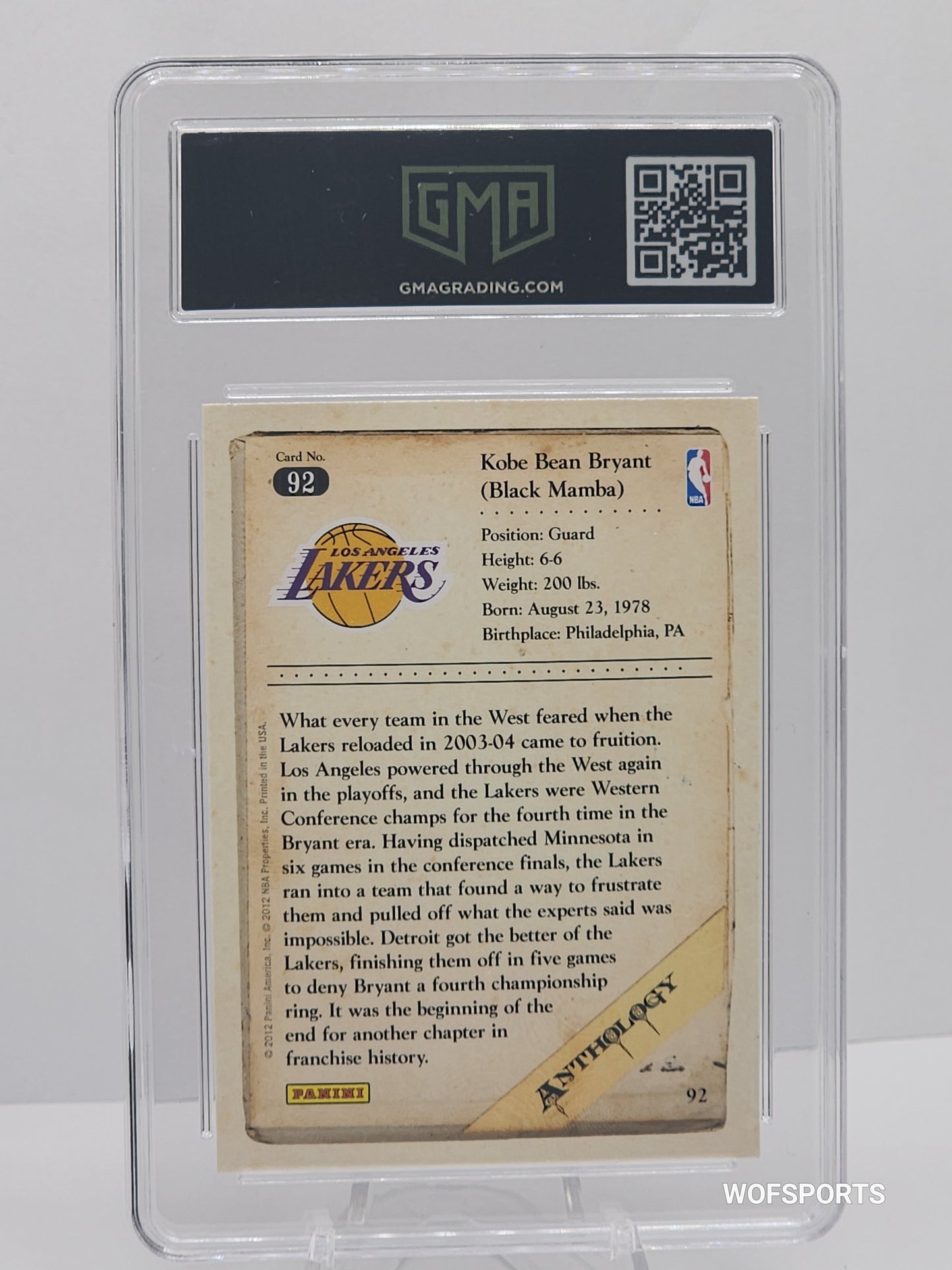2012 Panini Anthology Kobe Bryant #92 Los Angeles Lakers
