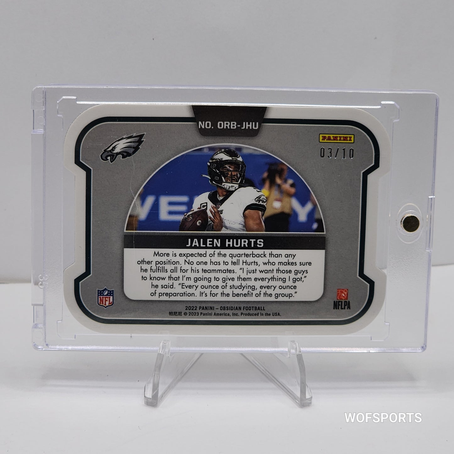 2022 Obsidian #ORB_JHU Jalen Hurts ORBITAL DIE CUT 03/10 Eagles