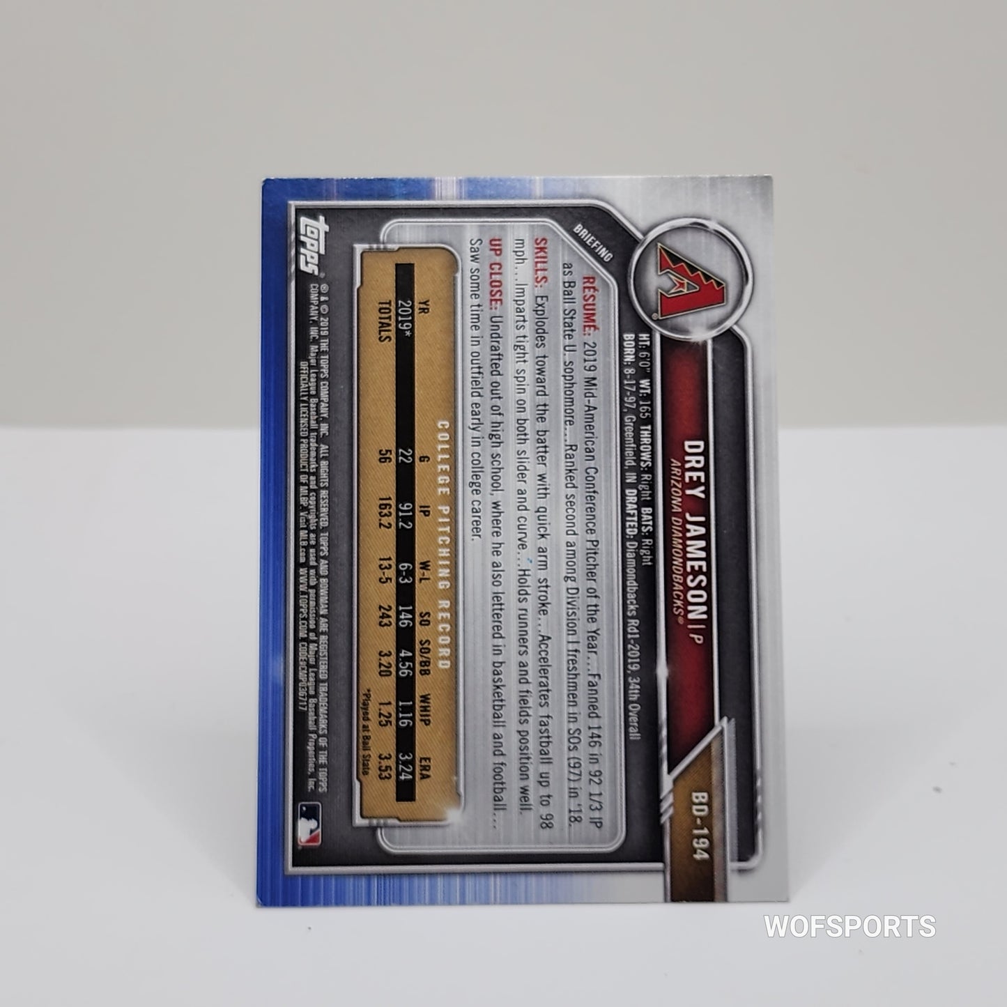 2023 Bowman Auto Drey Jameson RC #BD-194 Arizona Diamondbacks