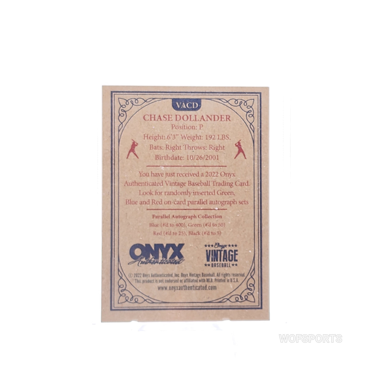 2022 Onyx Vintage Extended Blue Signatures #VACD Chase Dollander - Tennessee Volunteers