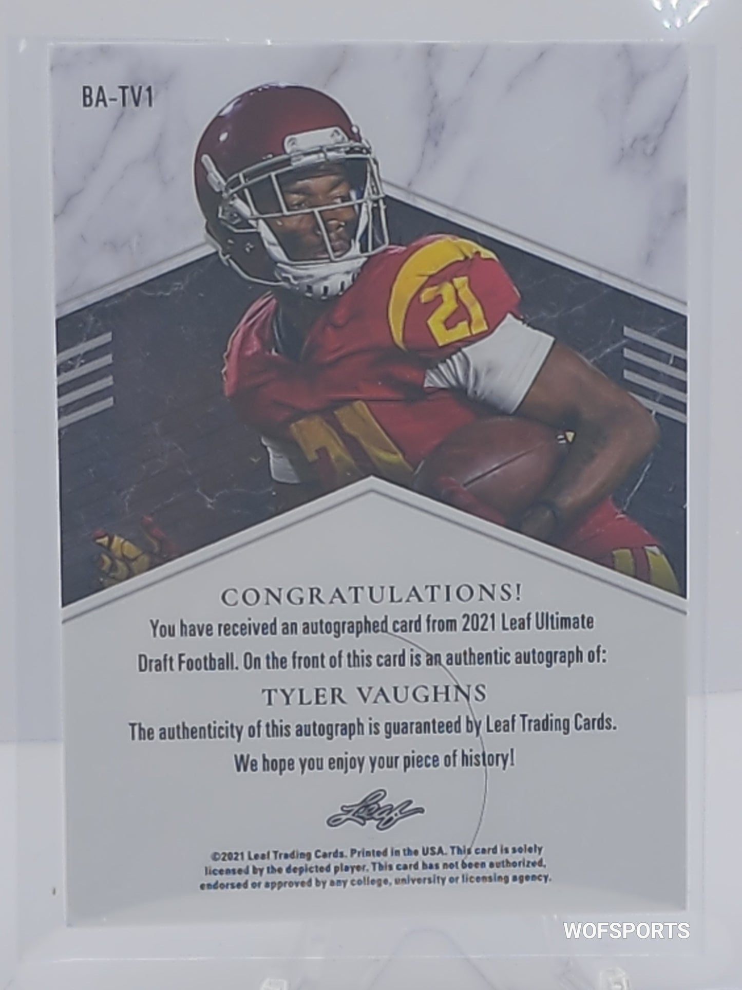 2021 Leaf Ultimate Draft #BA-TV1 Tyler Vaughns Gold Rookie Auto 38/50 Indianapolis Colts
