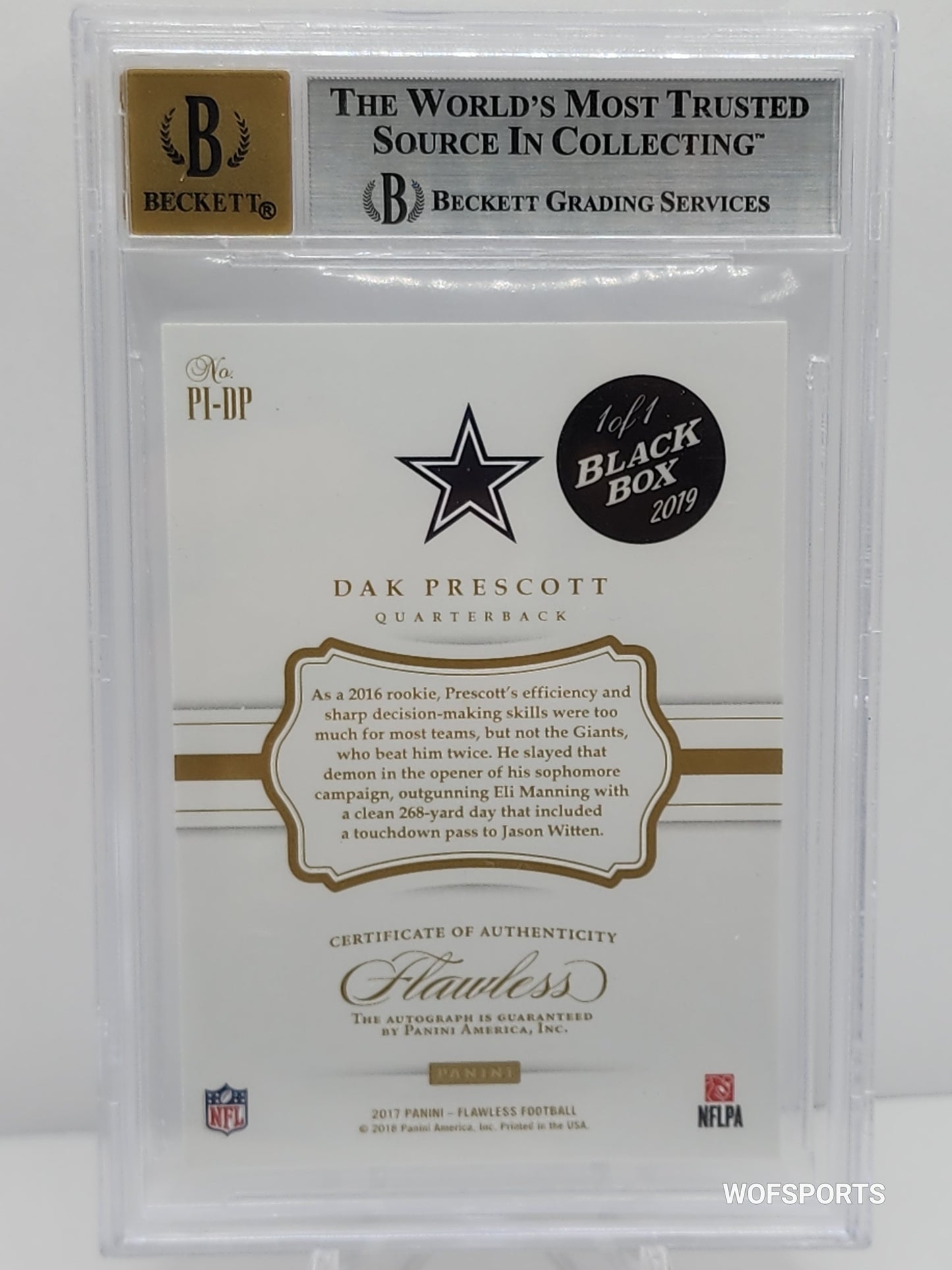 2017 Panini Flawless Premium Ink Silver Auto #10 Dak Prescott 1/1 2019 National Black Box /1 Dallas Cowboys