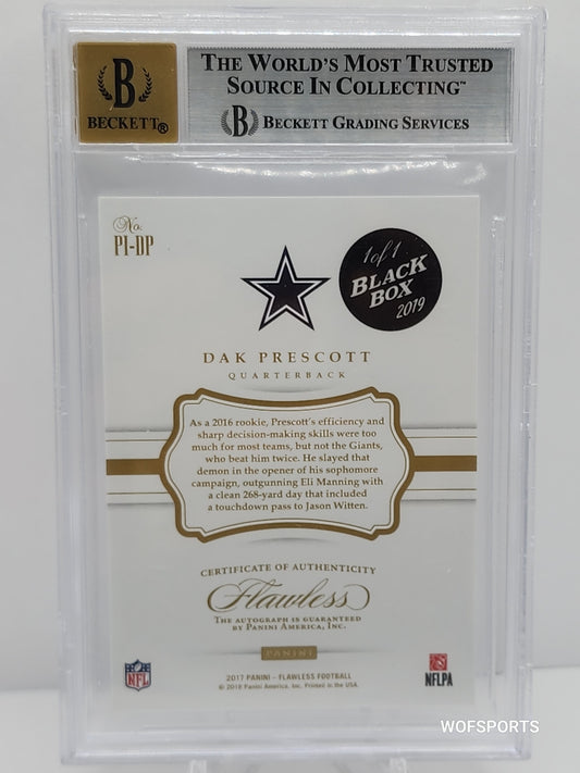 2017 Panini Flawless Premium Ink Silver Auto #10 Dak Prescott 1/1 2019 National Black Box /1 Dallas Cowboys