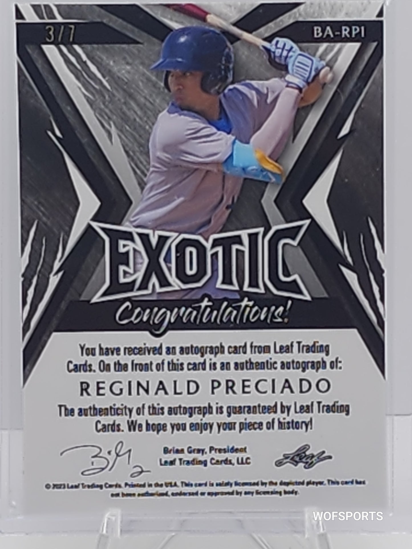 2023 Leaf Exotic Auto 3/7 Reginald Preciado #BA-RP1 - CUBS