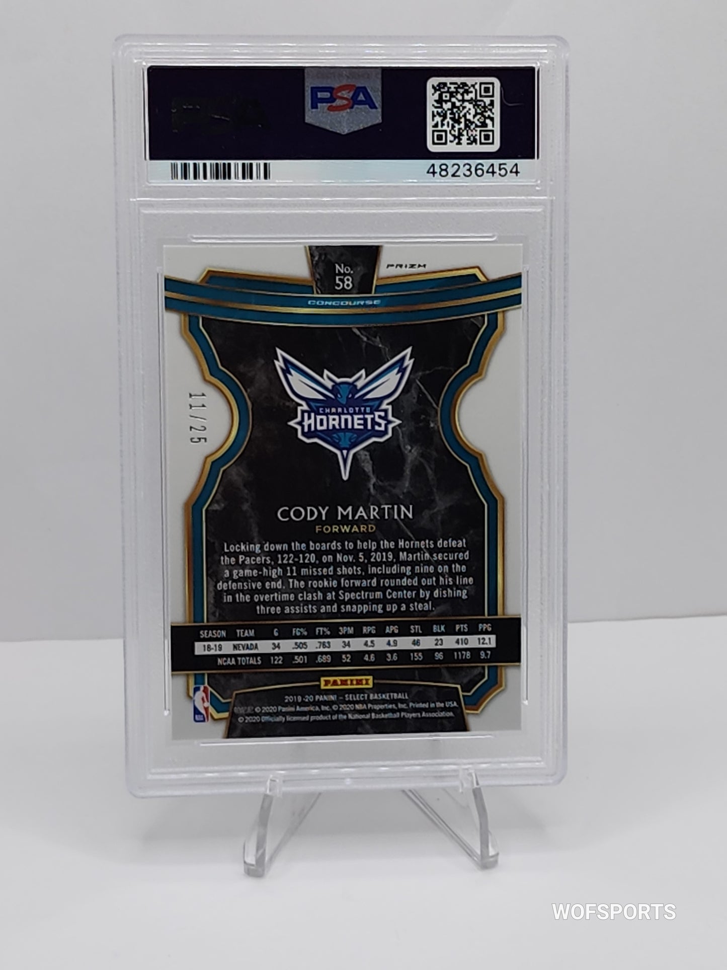 2019 Panini Select Blue Disco Prizm RC #58 Cody Martin #/25 Charlotte Hornets PSA 10 GEM Mint