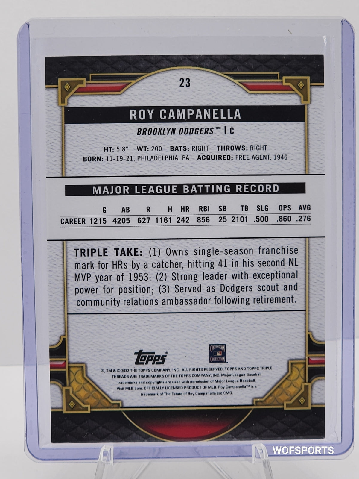 2022 Topps Triple Threads #23 Roy Campanella Purple 35/299