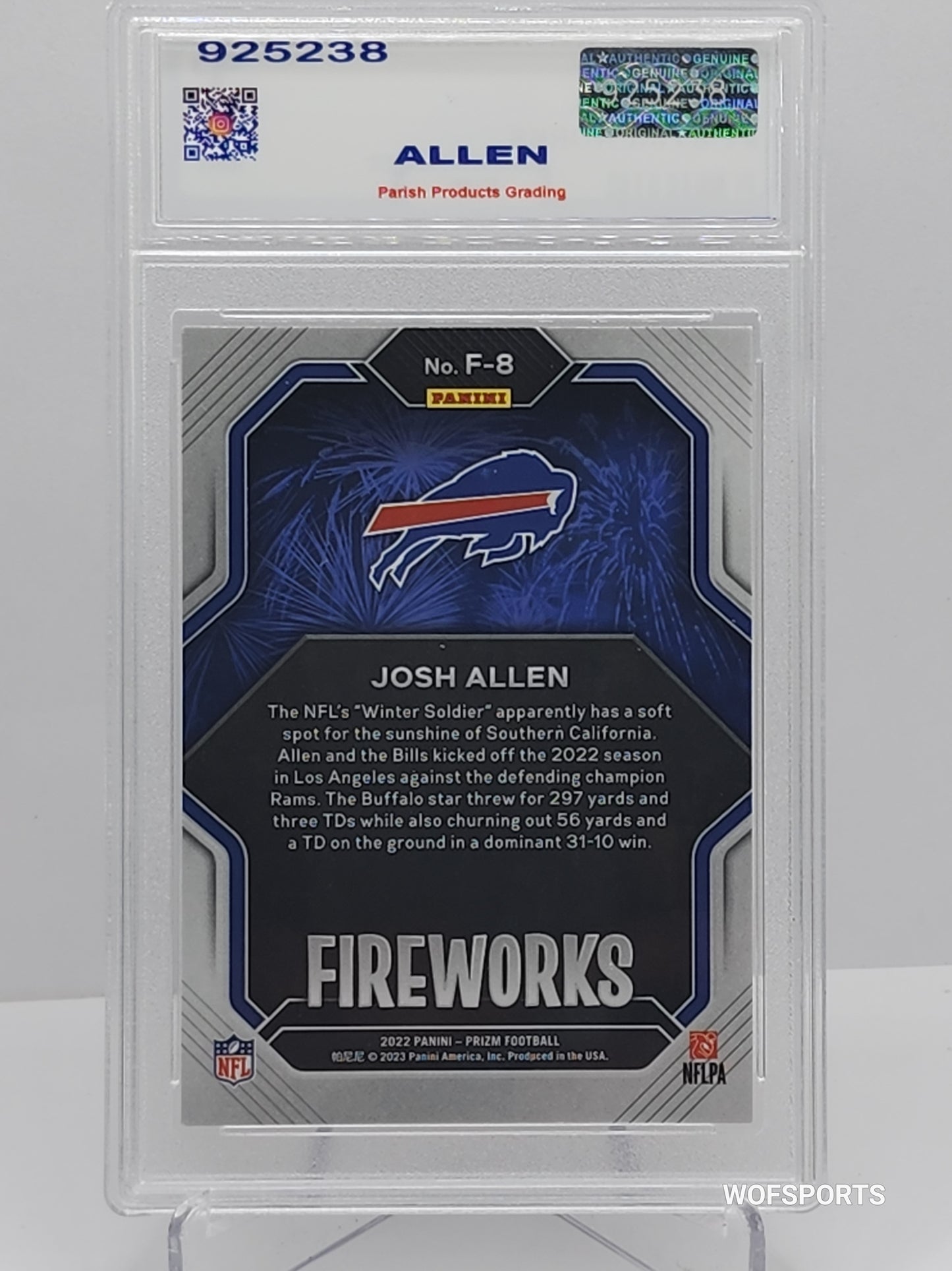 2022 Panini Prizm Firework #F-8 Josh Allen Parish 9 Mint