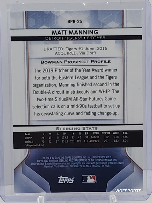 2020 Bowman Sterling Speckle /99 Matt Manning #BPR-25 Detroit Tigers