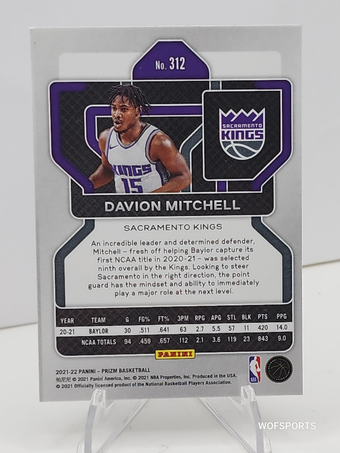 2021-22 Panini Select Silver Prizm Davion Mitchell RC #312 Sacramento Kings