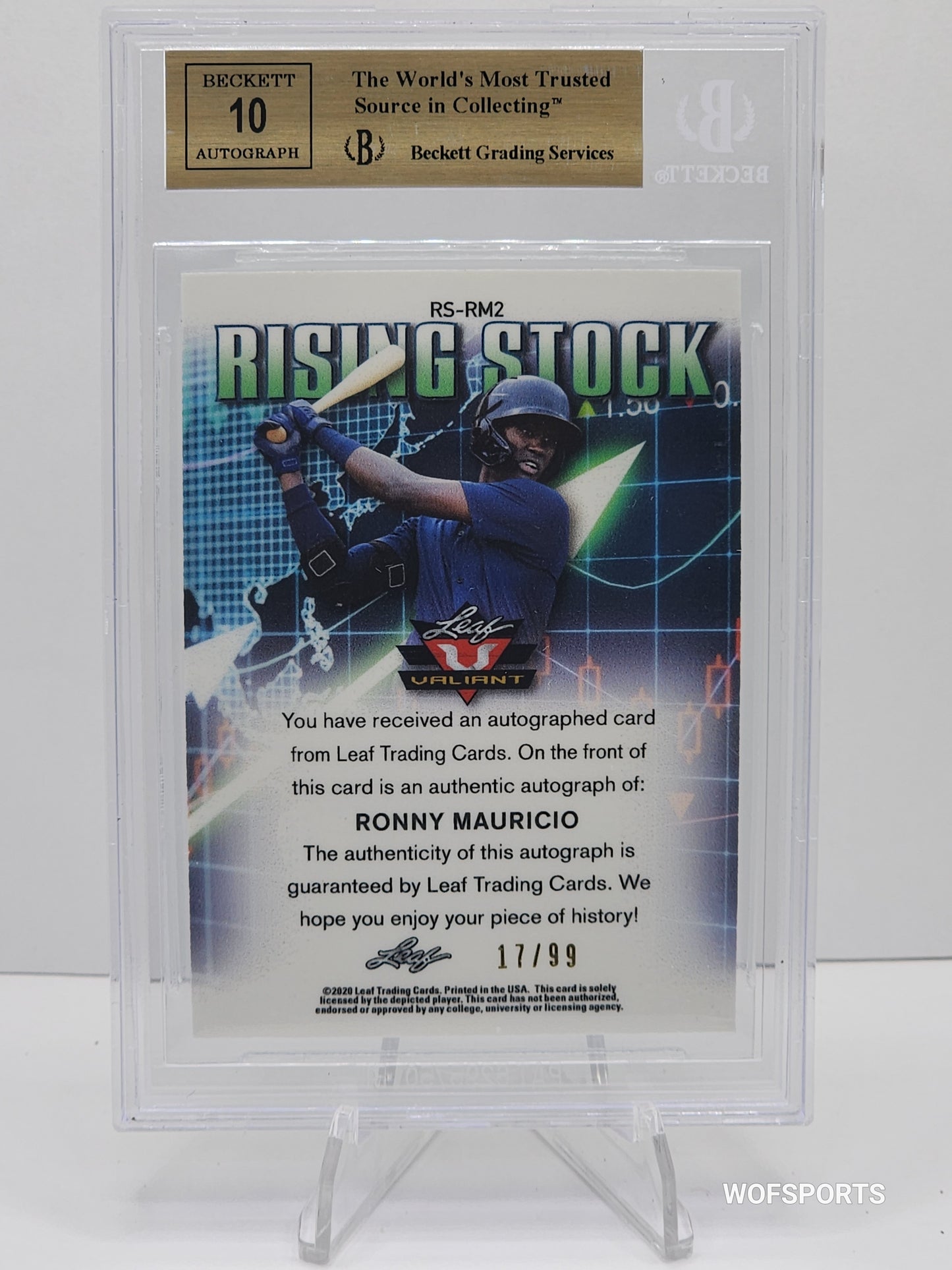2020 Leaf Valiant Rising Stock Green 17/99 Ronny Mauricio #RS-RM2 Beckett 9.5 New York Mets
