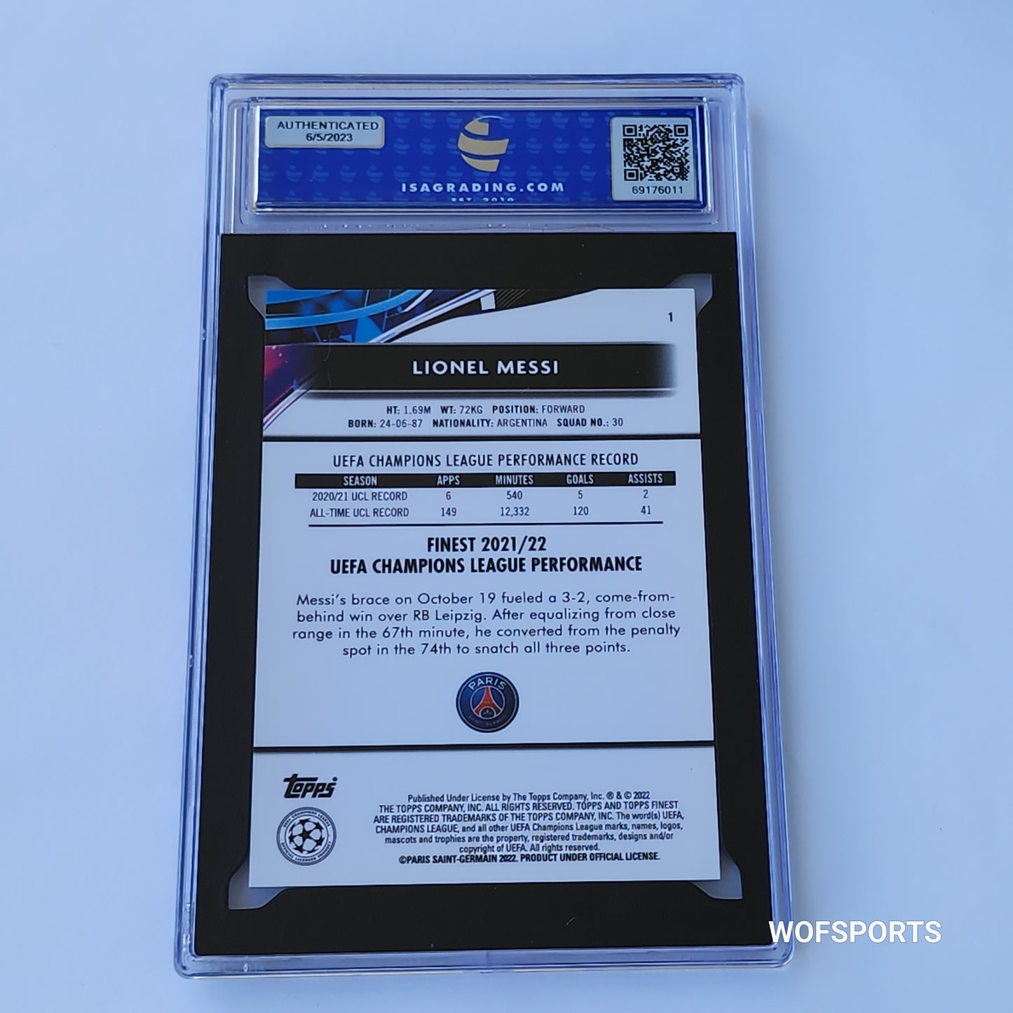 2021 Topps Finest UEFA Champions League Lionel Messi #1 ISA 10 Gem Mint