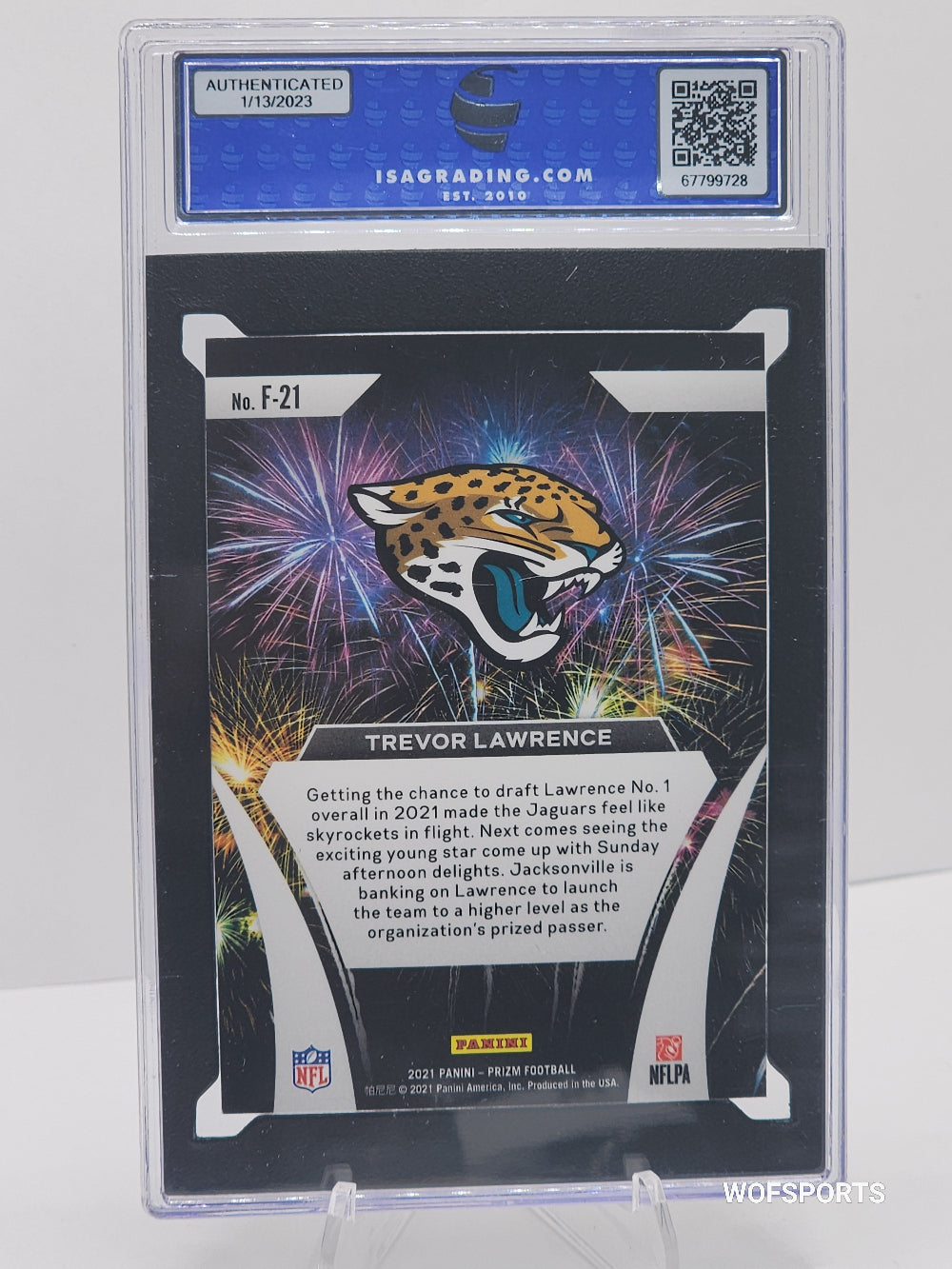 2021 Panini Prizm Fireworks Trevor Lawrence Rookie #F-21 Jacksonville Jaguars RC ISA 9 Mint
