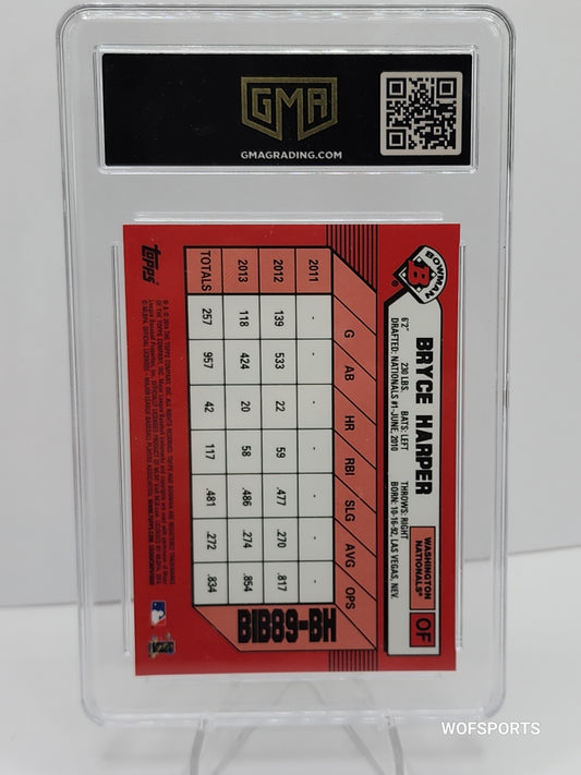 2014 Bowman Bryce Harper '89 Silver Diamond Refractor #BIB89-BH Washington Nationals GMA 10 Gem Mint