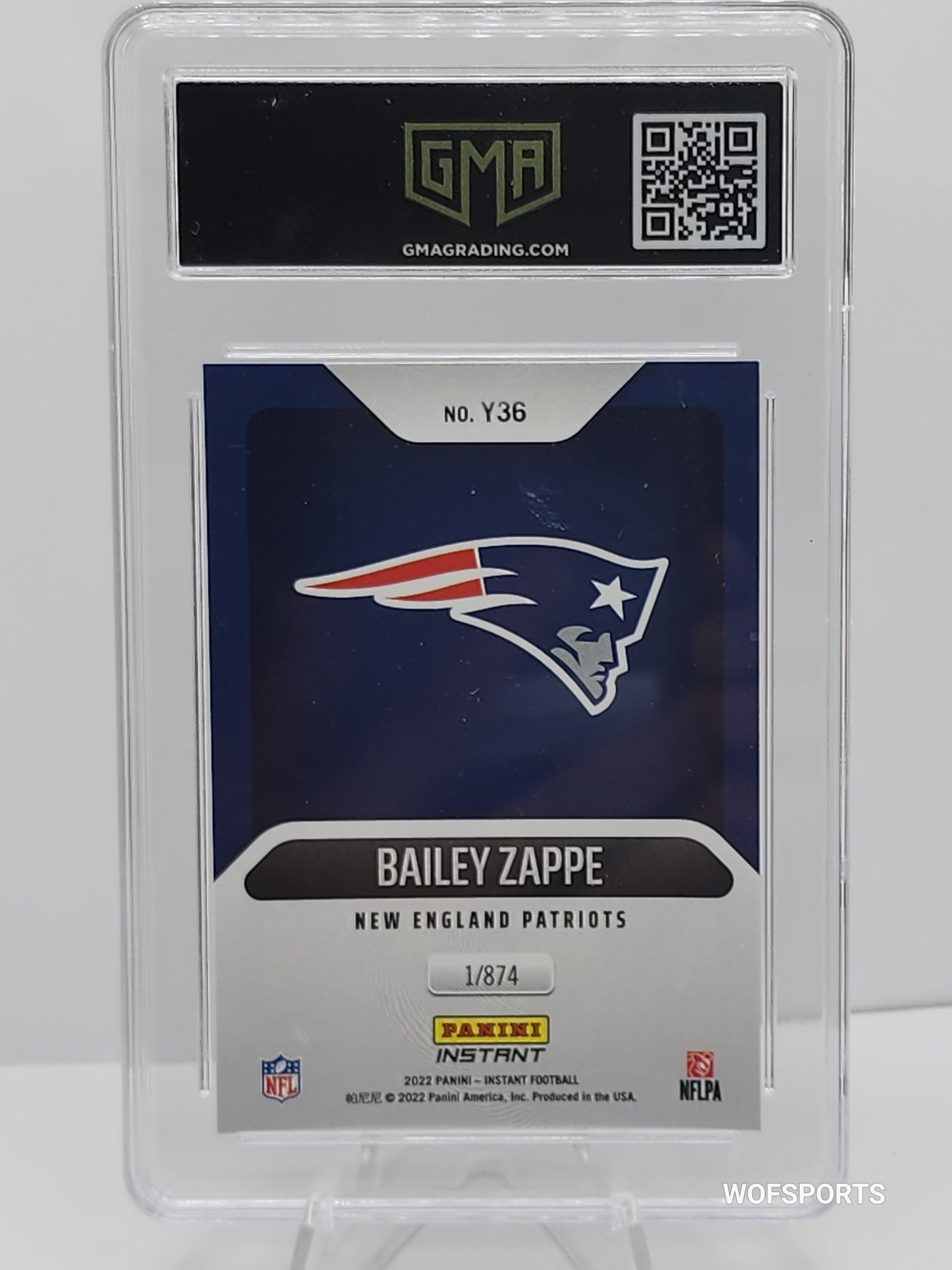 2022 Panini Instant Year One Rookies 1/874 Bailey Zappe #Y36 New England Patriots GMA 10 GEM Mint