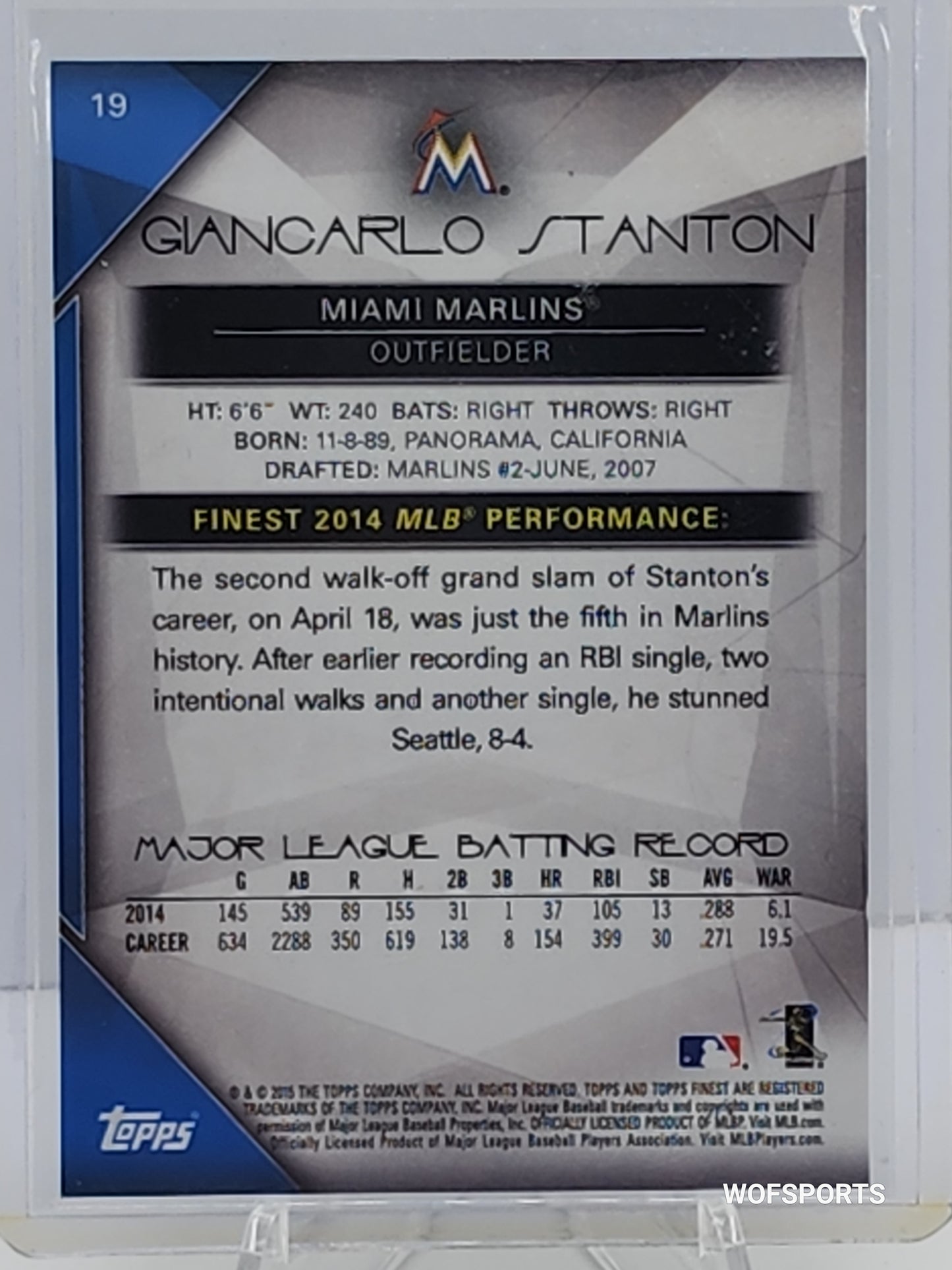 2015 TOPPS Finest Green Refractor /99 Giancarlo Stanton #19 Miami Marlins