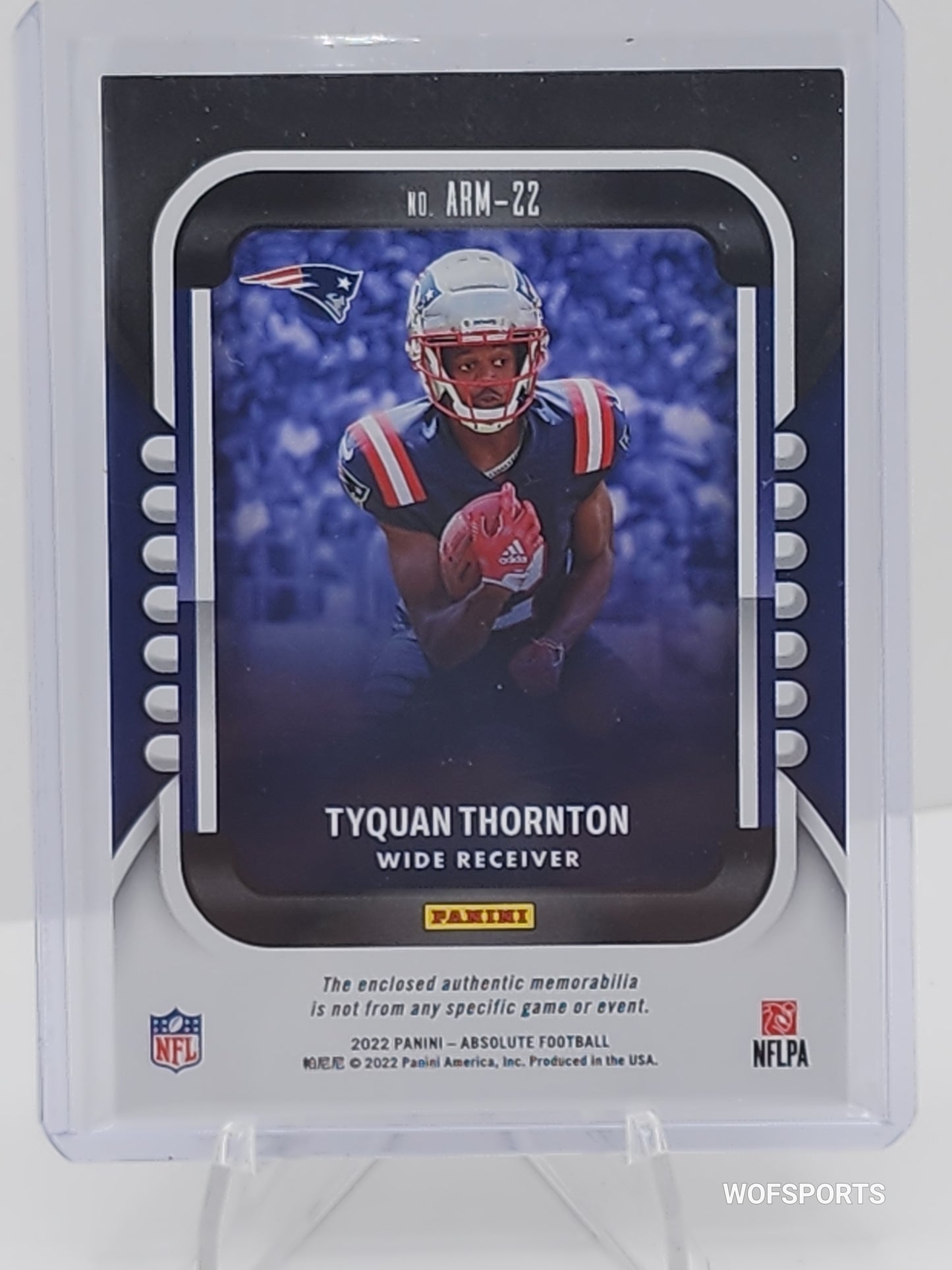 Tyquan Thornton 2022 Panini Absolute Rookie Jersey Patch RC #ARM-22 New England Patriots
