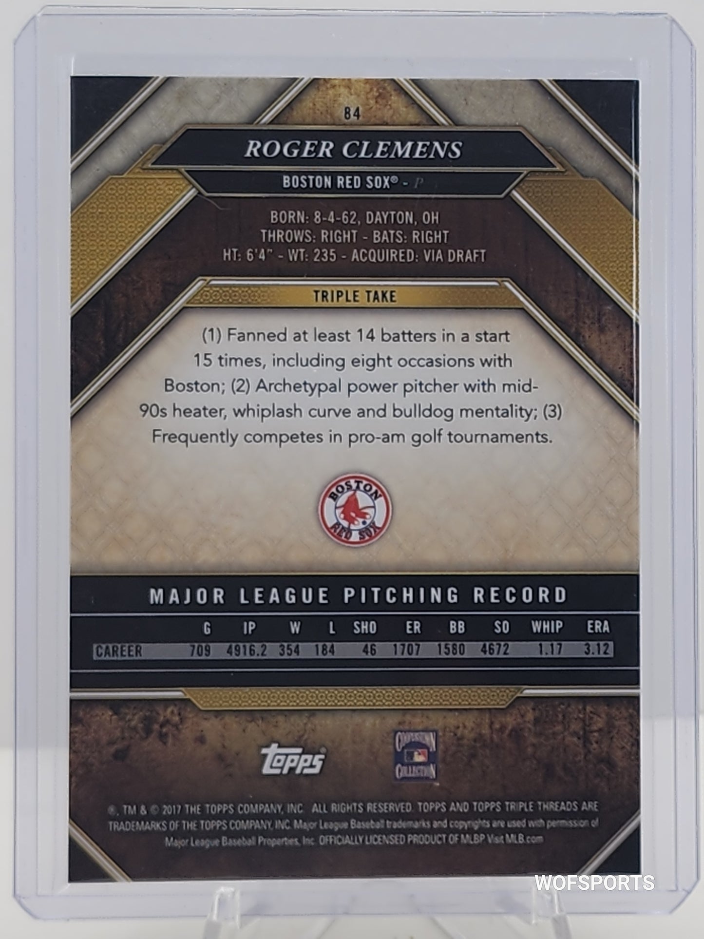 2017 Topps Triple Threads Gold 16/99 Roger Clemens #84 Boston Red Sox