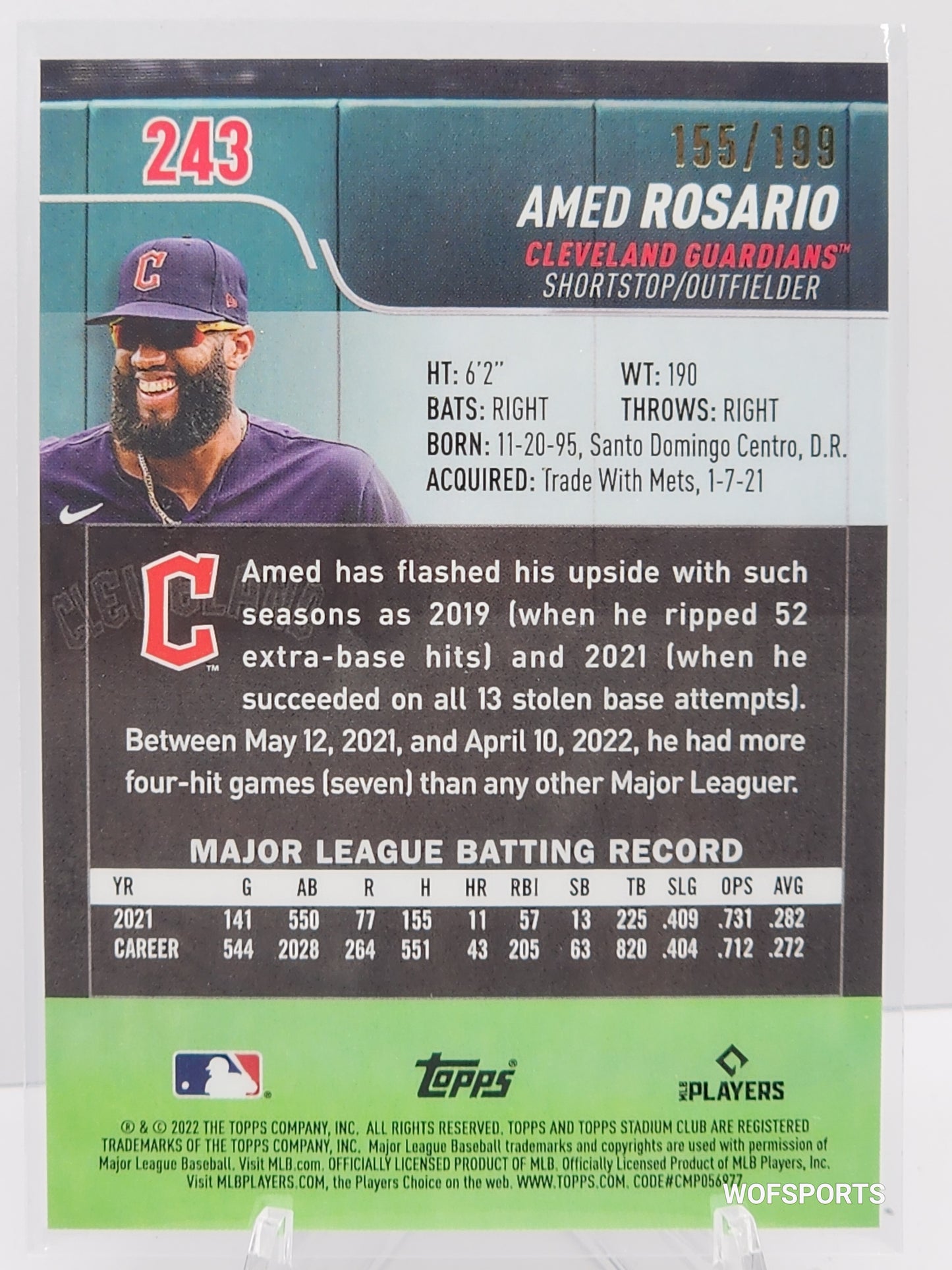 2022 Stadium Club Chrome #243 Amed Rosario Blue Refractor #/199