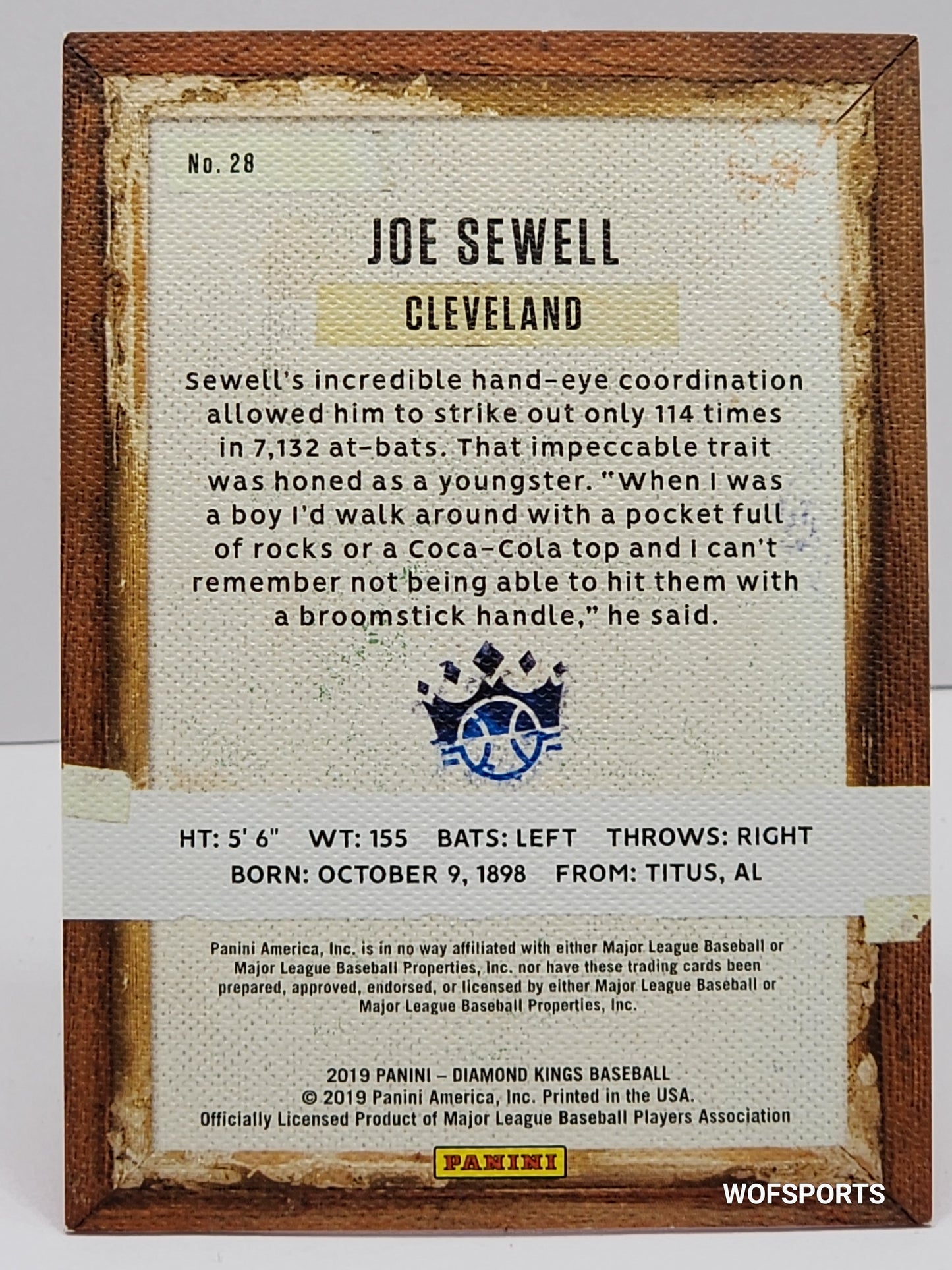 2019 Panini Diamond King Red Framed Joe Sewell #28 Cleveland