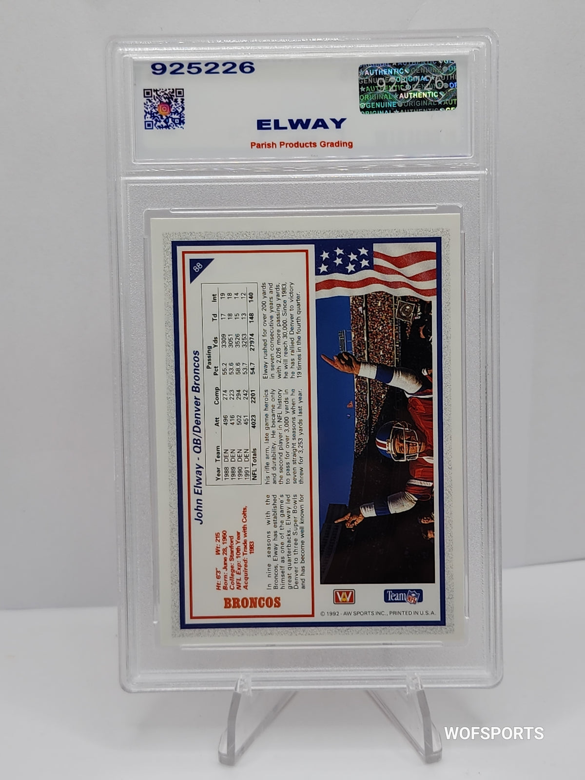 1992 AW Sports John Elway #88 New England Patriots Parish 9 Mint