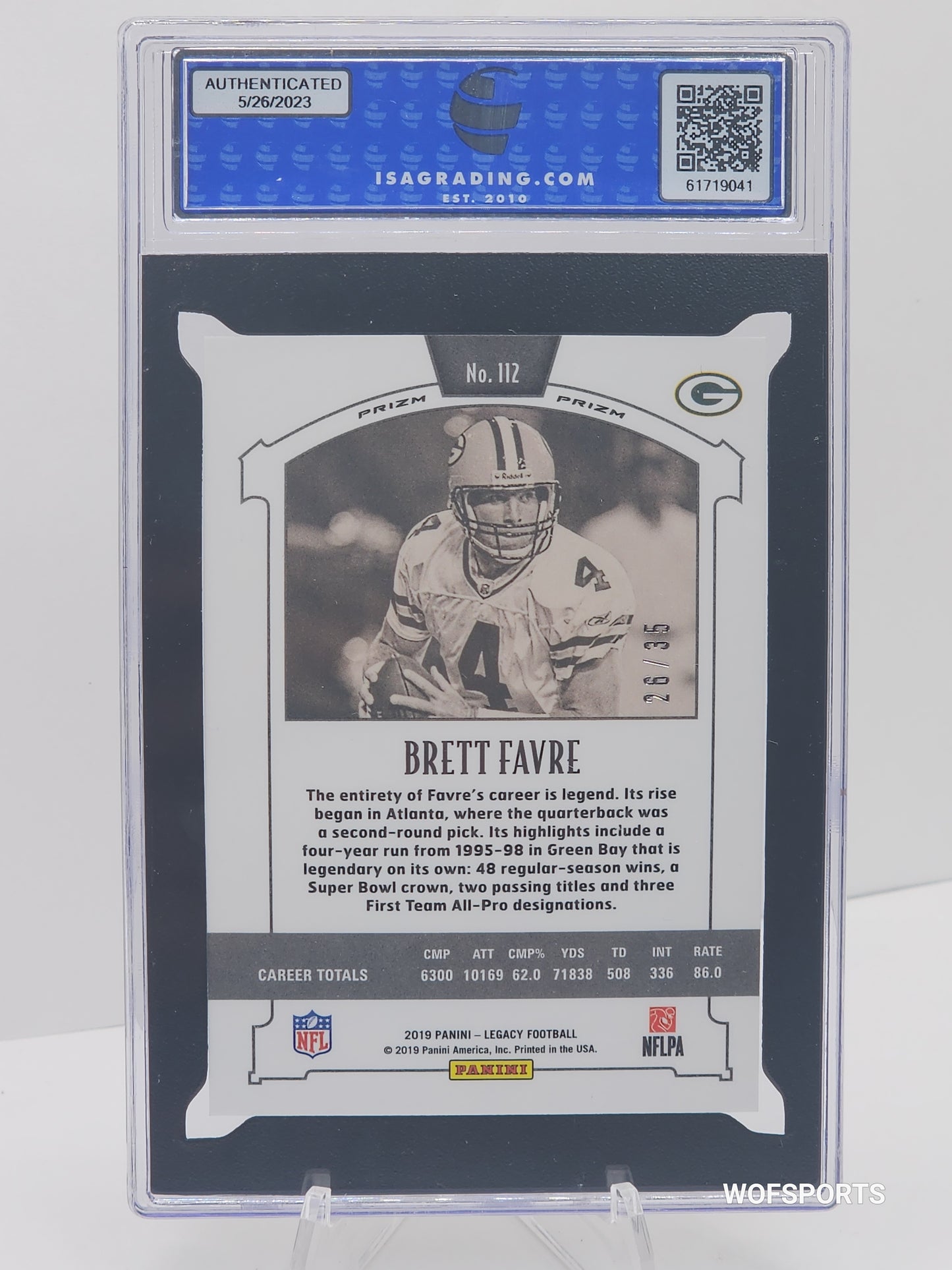 2019 Panini Legacy Premium Edition Bronze 26/35 Brett Favre #112 Green Bay Packers