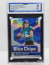 تحميل الصورة إلى عارض المعرض، 2021 Panini Mosaic Blue Chip Silver Trevor Lawrence Rookie #1 Jacksonville Jaguars RC ISA 9 Mint