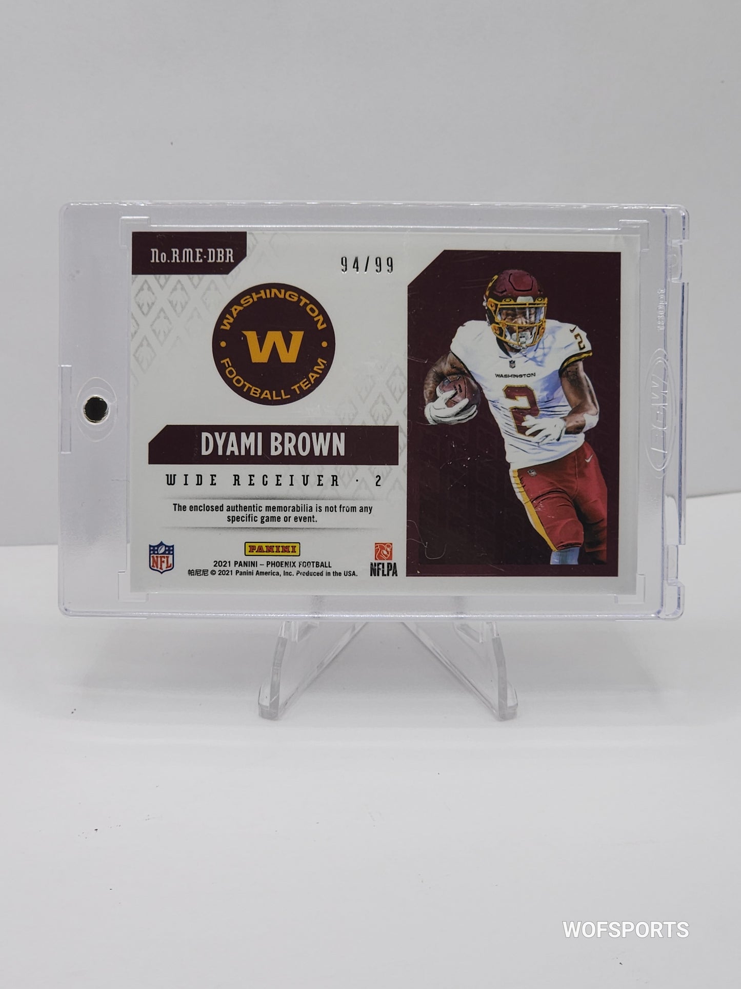 2021 Panini Phoenix Rookie Memorabilia /99 Dyami Brown RC #RME-DBA Washington Commanders