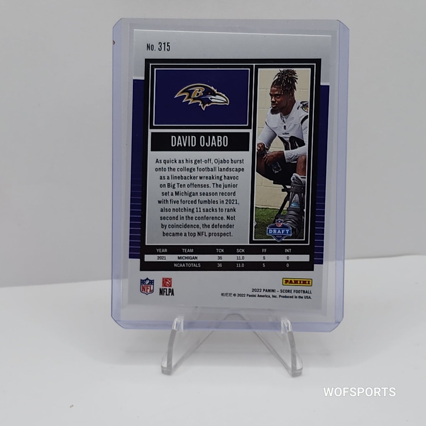 2022 Panini Score #315 David Ojabo RC Orange Prizm SP 519/599 Ravens