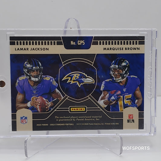 2020 Panini Gold Standard Golden Pairs #GP5 Lamar Jackson / Marquise Brown Patch 138/199