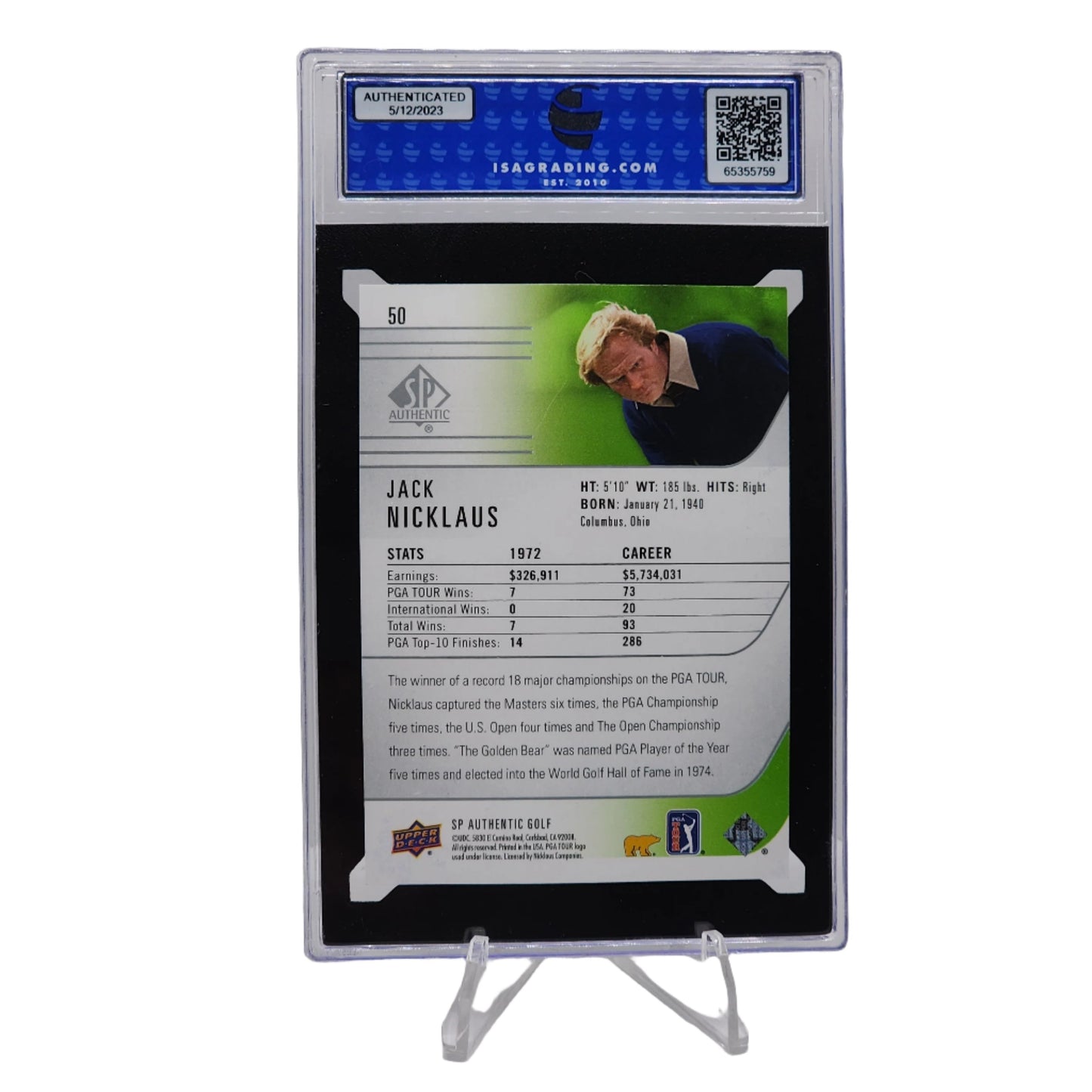 2021 SP Authentic #50 Jack Nicklaus Silver Foil ISA 10 Gem Mint