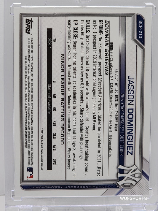 2021 JASSON DOMINGUEZ RC 59/125 BOWMAN CHROME Aqua REFRACTOR #BCP-213 YANKEES