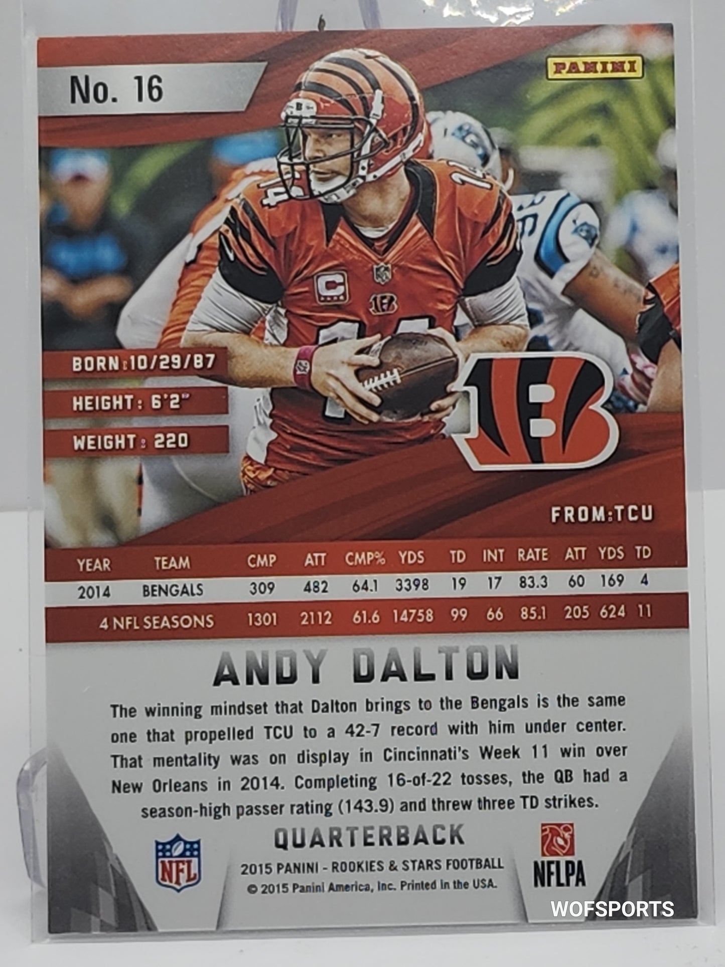 2015 PANINI ROOKIE & STARS FOOTBALL CARD RED ANDY DALTON #16 BENGALS
