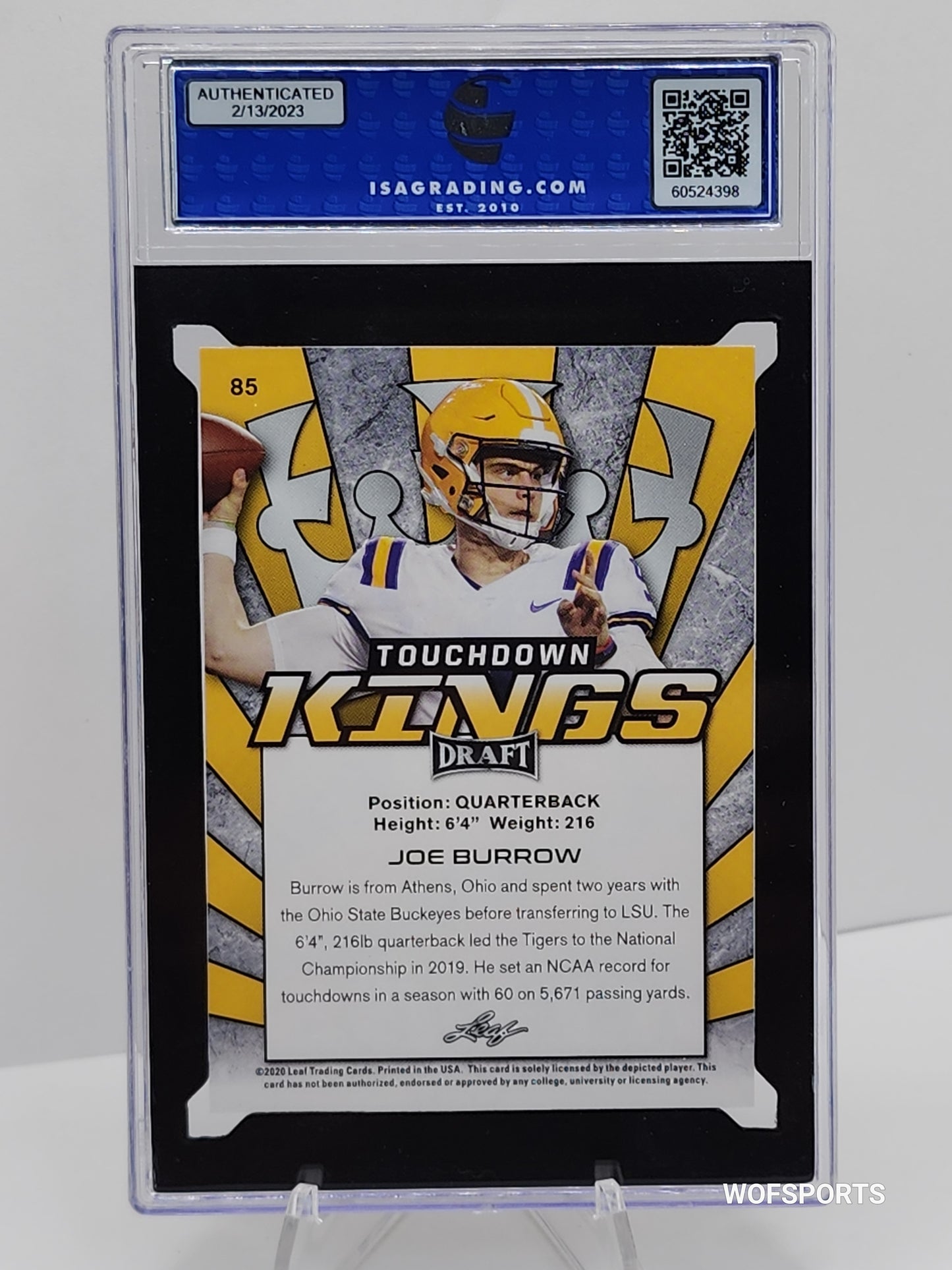 2020 Leaf Draft JOE BURROW #85 Rookie RC Football Card ISA 10 Gem Mint