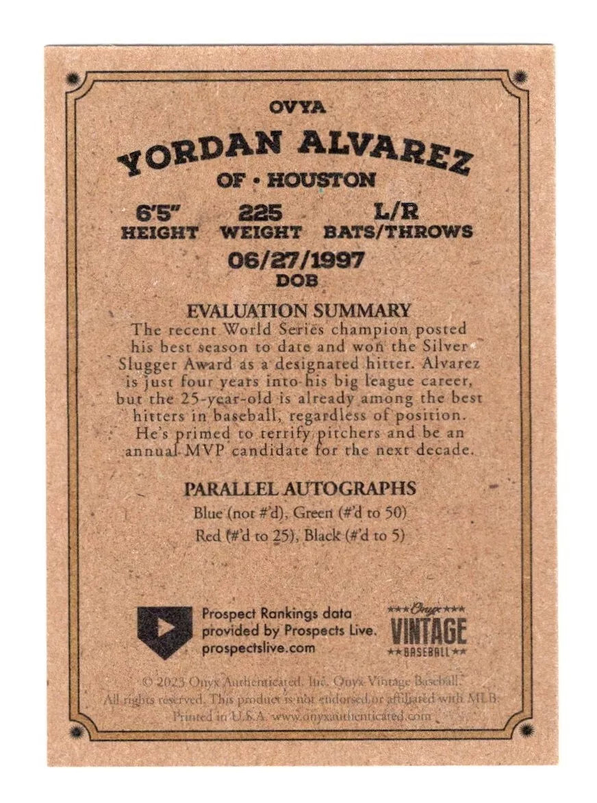 2023 Onyx Vintage #OVYA Yordan Alvarez - Houston Astros