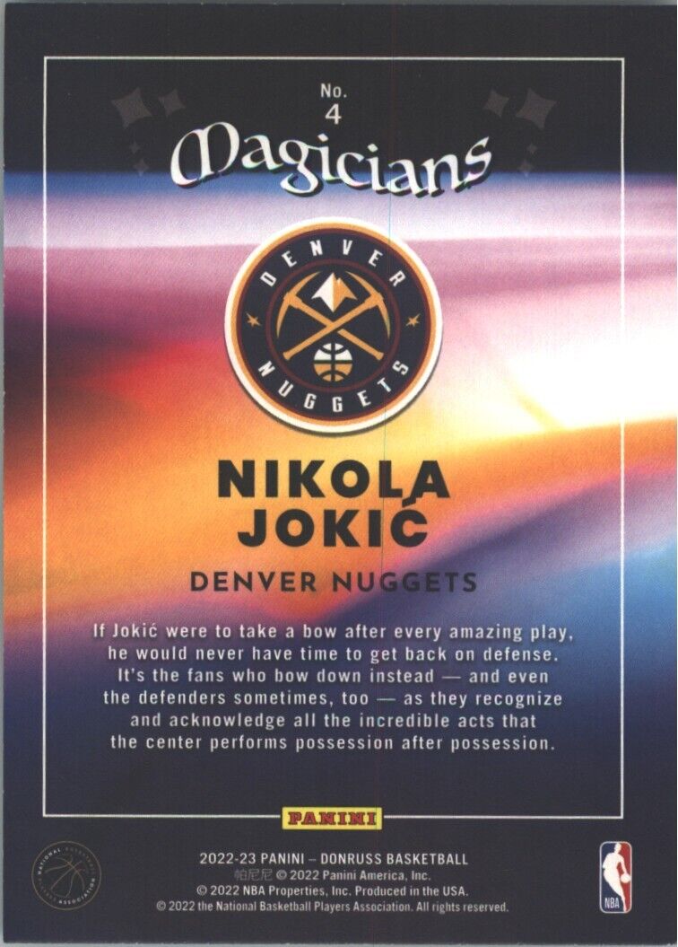 2022-23 Panini Donruss Basketball Nikola Jokic Magicians Card #4 Denver Nuggets