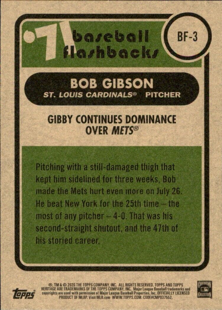 Bob Gibson 2020 Topps Heritage Baseball Flashbacks Baseball Card #BF3
