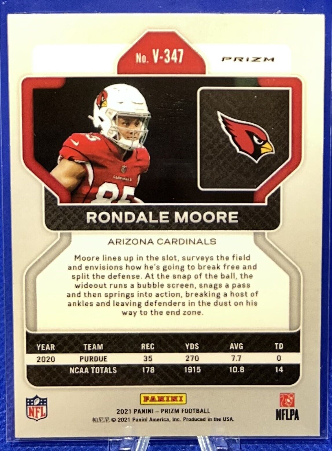 RONDALE MOORE 2021 Panini Prizm ROOKIE SILVER PRIZM VARIATION V-347 Cardinals - walk-of-famesports