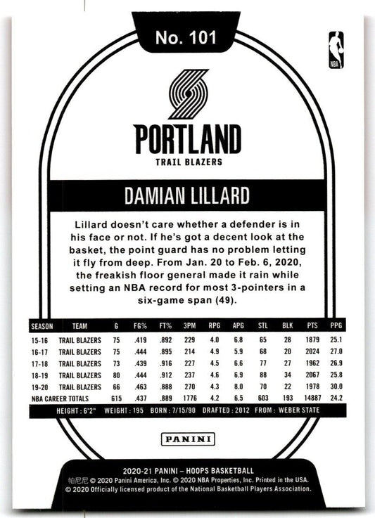 2020-21 Panini NBA Hoops WINTER #101 Damian Lillard Portland Trail Blazers
