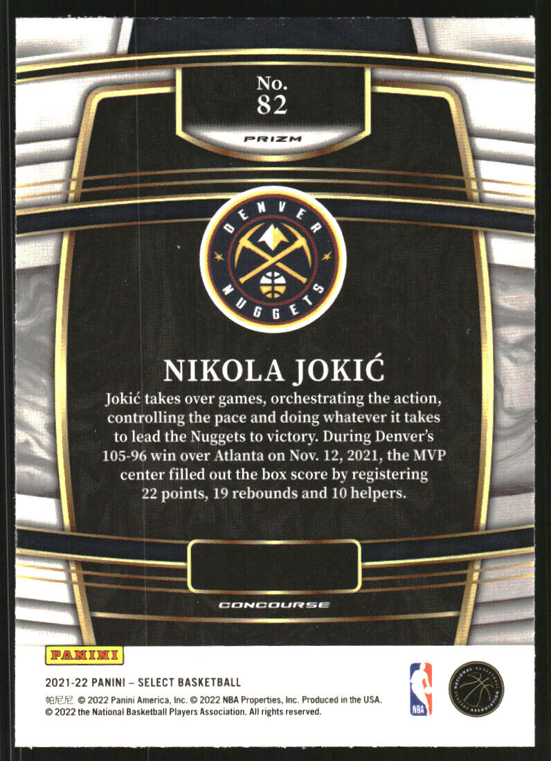 2021-22 Panini Select #82 Nikola Jokic Concourse Silver Prizm Denver Nuggets MVP