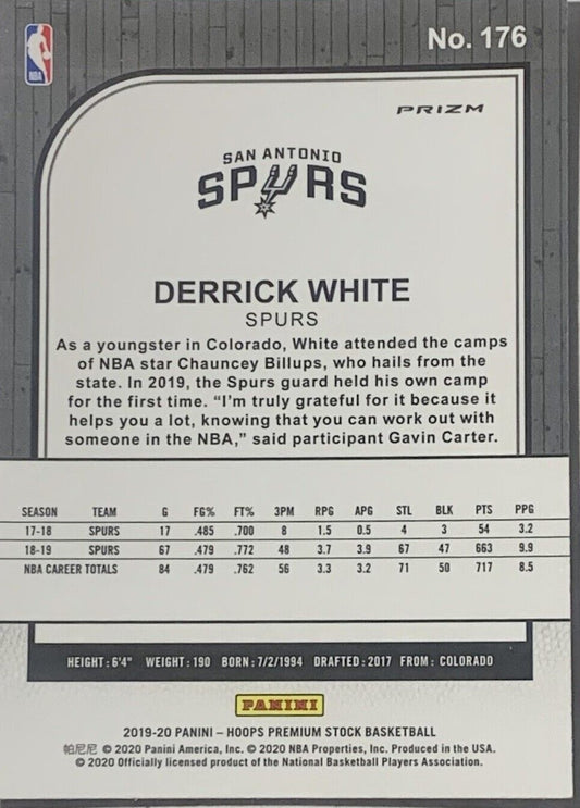2019-20 Hoops Premium Stock Derrick White Silver Prizm #176 San Antonio Spurs