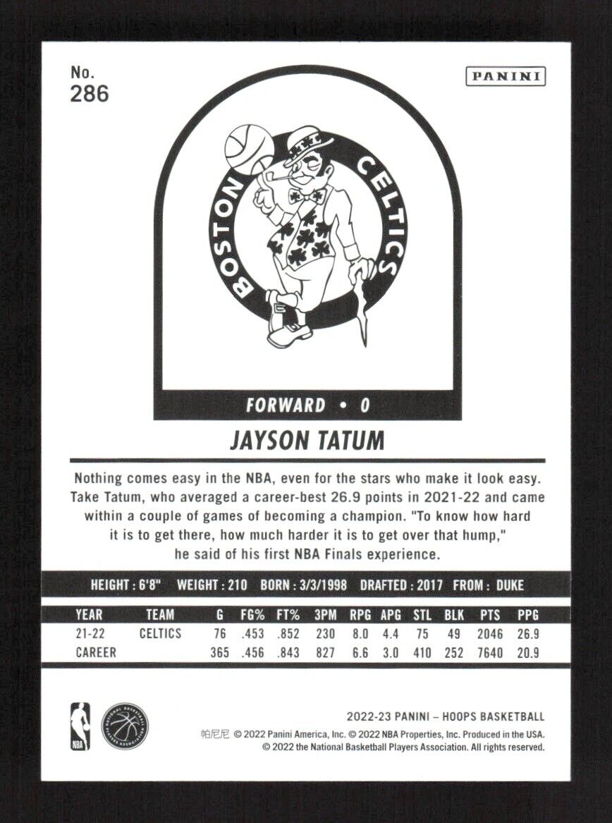 2022-23 Panini Hoops Purple Jayson Tatum #286 Boston Celtics