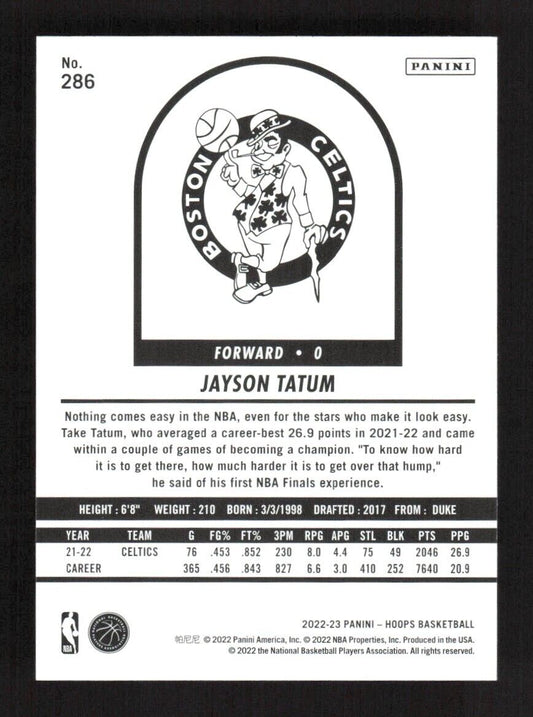 2022-23 Panini Hoops Purple Jayson Tatum #286 Boston Celtics