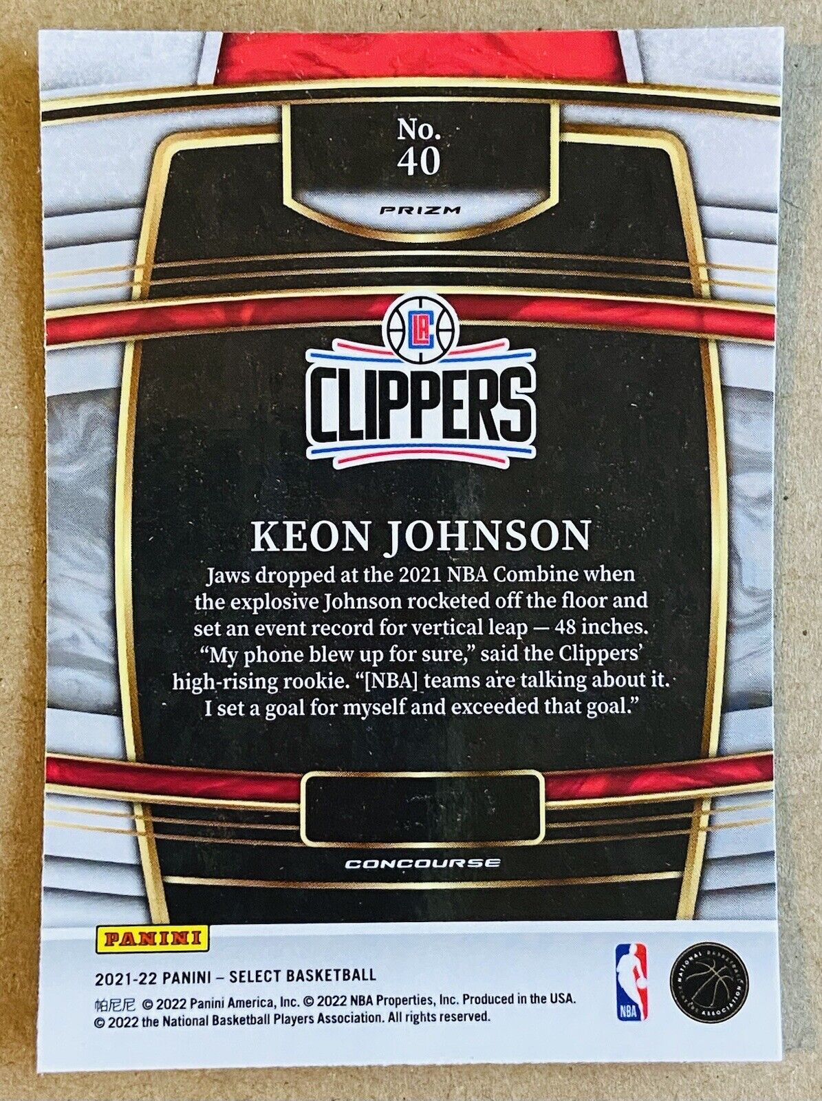 2021-22 Panini Select Keon Johnson Rookies Blue Prizm 40 Los Angeles Clippers