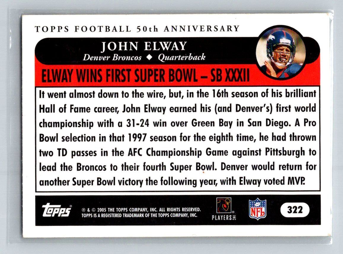 2005 Topps Golden Moments #322 John Elway Denver Broncos Football Card - walk-of-famesports